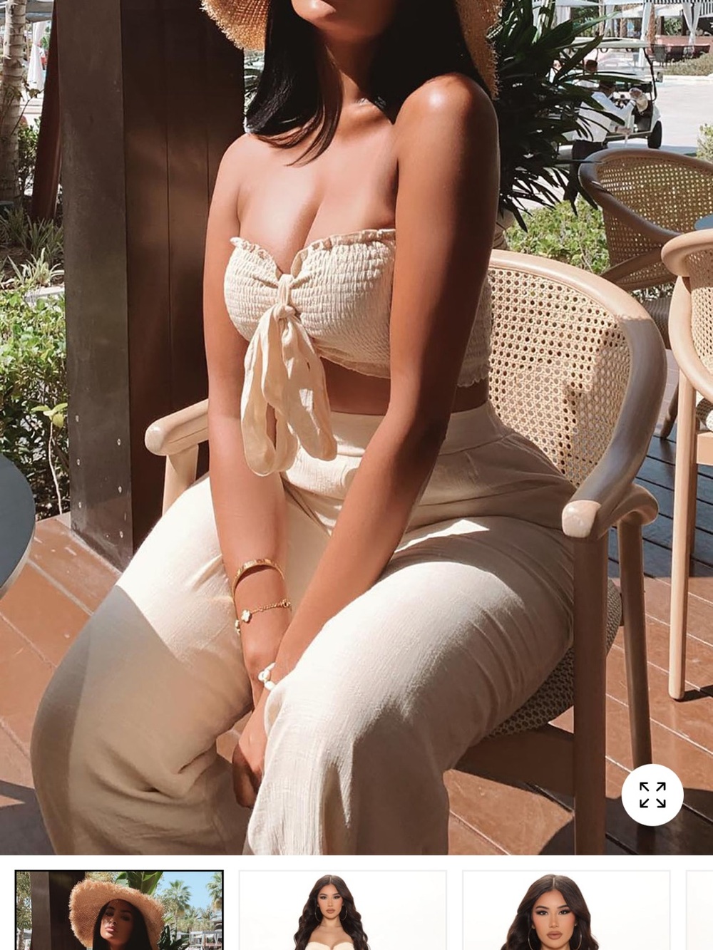 Fashion Nova Cream Smocked Tie-Front Bandeau & Wide-Leg Pants Set